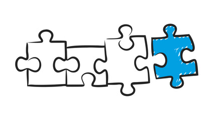 Obraz premium Blue puzzle piece connecting to black pieces puzzle pieces