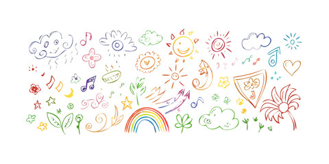 Cheerful colorful doodles of nature and music vector