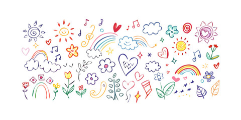 Cheerful multicolor doodle elements rainbow