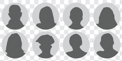 woman and man silhouette avatars or profile gray icon. male and female portraits, anonymous people icons different styles, oval, square, circle shape