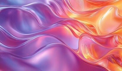 Colorful abstract background with wavy patterns and fluid shapes in vibrant purple orange pink yellow and blue tones evoking flowing liquid metal
