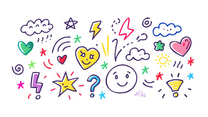 Colorful doodle collection with hearts and stars illustration