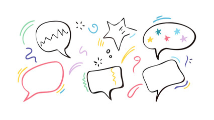 Colorful hand drawn speech bubbles and doodles conversation