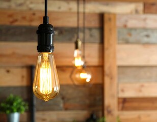 Warm lights over wooden wall