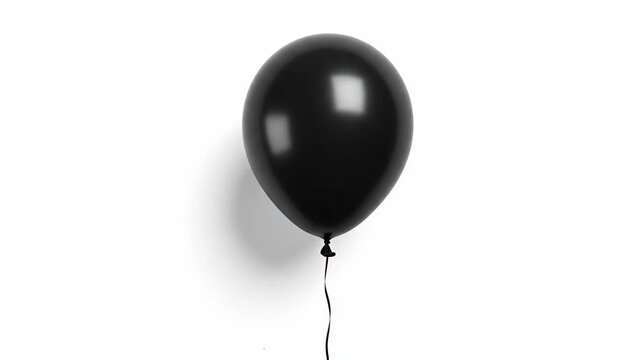 Single Black Balloon Isolated on White - A glossy black balloon floats against a pure white background, a single black string extending downwards.