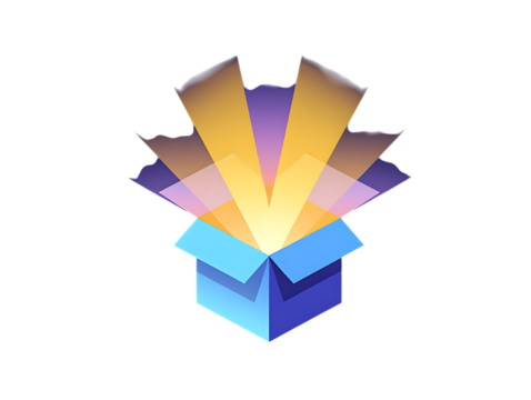 Blue box radiating colorful light beams isolated on a transparent background open rays - Powered by Adobe