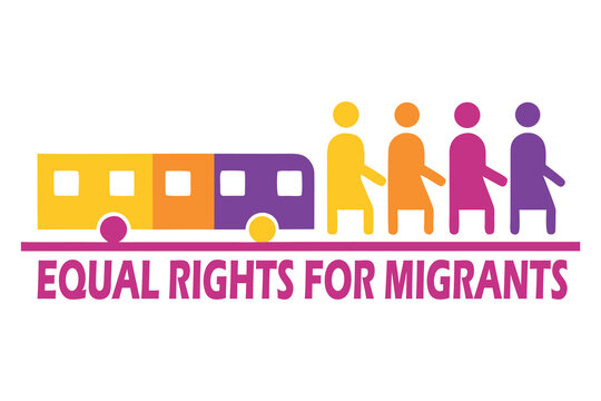 International Migrants Day Flat Vector of People Boarding Symbolic Train of Hope