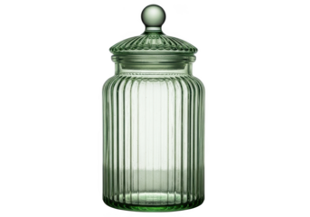 Green glass apothecary jar with lid isolated on transparent background