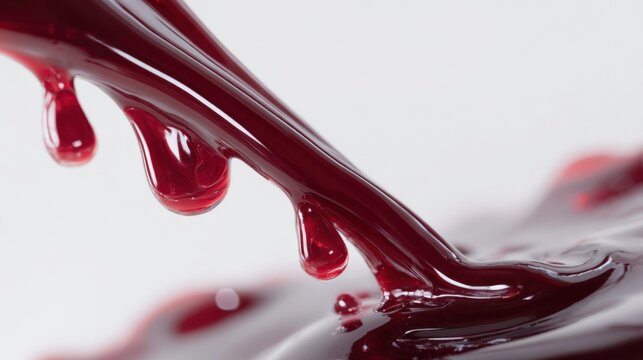 Thick Red Fluid Pouring and Dripping, Ideal for Food, Pharmaceutical, or Industrial Applications with Copy Space - Powered by Adobe