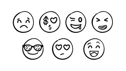 Hand drawn doodle smiley faces happy emotion