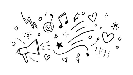 Hand drawn expressive doodle page with playful elements