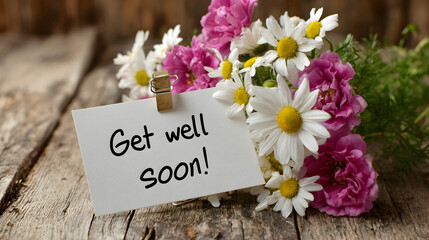 Send heartfelt wishes with this beautiful bouquet and "Get Well Soon" message.