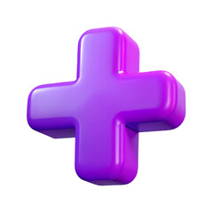Fototapeta premium 3D Glossy Purple Plus Sign – Add Icon Symbol Illustration