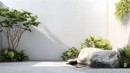 Minimalist zen garden design ideas for small spaces with water feature and white walls landscaping trends