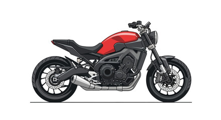 Obraz premium Stylized Illustration of a Red and Black Motorcycle on White Background Vector Art, showcasing sleek automotive design and mechanical engineering