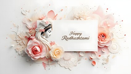Beautiful radhashtami card with a delicate floral arrangement and a graceful image of radha, ideal for sending warm wishes on this holy day isolated on white background