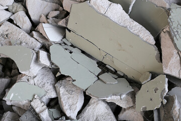 Broken concrete, Piles of lightweight construction bricks after house demolition