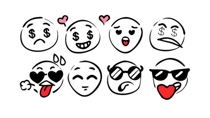 Pink and red hearts and shapes love doodle