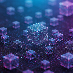 Abstract network of glowing cubes connected by lines in a digital space