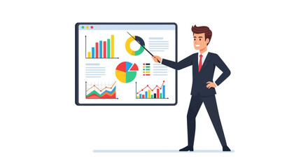 Engaging business analyst presenting strategic data visualizations for corporate financial insights and decision making showcasing analytical