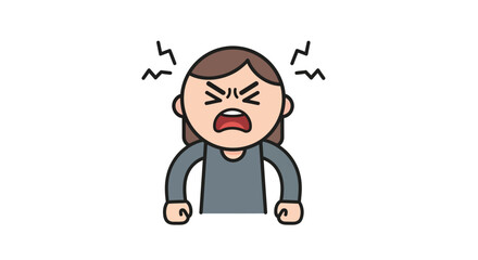 Cartoon illustration depicting a furious woman expressing anger with facial expression and lightning bolts symbols surrounding head