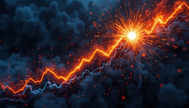Stock chart with explosive growth line, business success theme