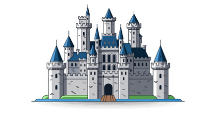 Obraz premium Detailed vector illustration depicting a majestic castle with intricate architectural elements and vibrant color accents drawing a whimsical fairy