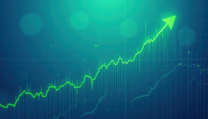 Fototapeta premium Stock chart with rising green line on blue background