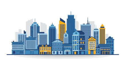 Skyline Cityscape Vector Illustration featuring buildings of modern and vintage, with vibrant colors and clean lines ideal for graphic design and