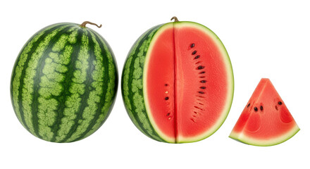 Isolated Whole and Cut Watermelon with a Slice
