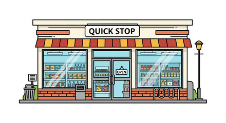 Charming Quick Stop Illustration: A Vibrant Depiction of a Neighborhood Convenience Store Setting