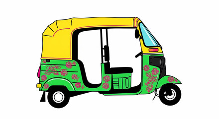 Fototapeta premium Vibrant Indian Auto Rickshaw Illustration with Floral Design