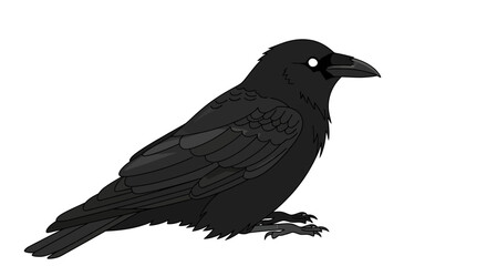 Obraz premium A sleek black raven illustration displaying dark plumage and glowing eyes, evokes mystery and wildlife allure, standing out against a bright backdrop