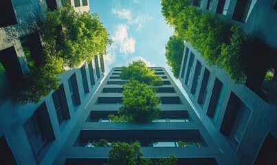 Sustainable urban design, showcasing eco-friendly elements that align with environmental sustainability goals. This image reflects the growing importance of green building practices, Generative AI
