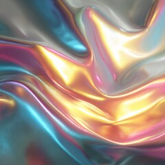 Chromatic Abstract Fluid Sculpture: Holographic Light Play on Dark Background