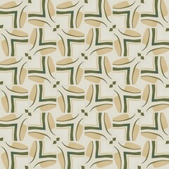 Seamless pattern of green hand-drawn star shapes on a textured geometric backdrop
