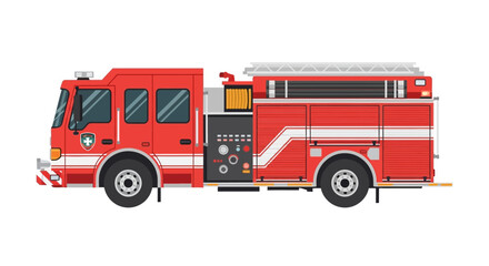 Detailed digital illustration showcasing a meticulously designed red fire engine model in a pristine, isolated setting portraying bravery, readiness