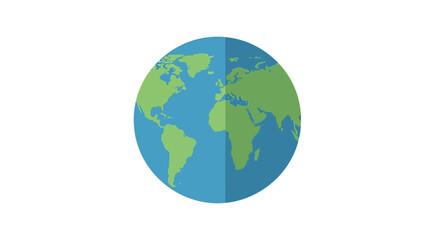 Graphical representation of the earth with continents and oceans in flat design style illustration isolated on a bright white backdrop