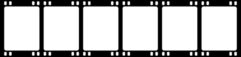 Vintage 35mm filmstrip template with three blank frames, analog negative border with perforated edges and numbering, isolated on transparent background, realistic photographic element for retro design