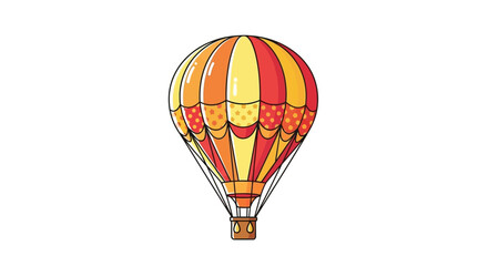 Whimsical Hot Air Balloon Illustration Featuring Vibrant Orange and Yellow Stripes in a Cartoon Style drawing isolated on white background