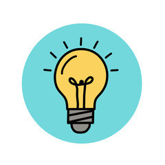 Flat design light bulb icon symbolizing a bright idea, solution, and innovation. Vector graphic for creativity concepts.