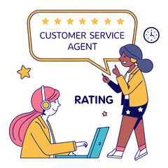 Customer service agents discussing client rating feedback