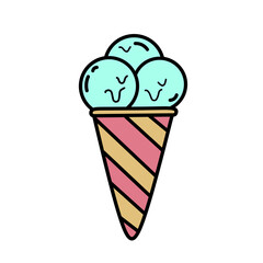 Sweet Delight Adorable Cartoon Ice Cream Cone with Happy Expression