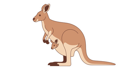 Stylized kangaroo illustration with joey in pouch showcasing animal themes and family bonds in a flat vector design perfect for educational materials