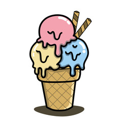 Deliciously Chilled Trio of Ice Cream Cones with Wafer Sticks