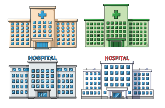 Vector Set Modern Hospital Buildings Illustrated.