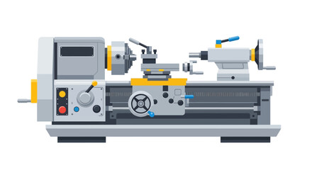Fototapeta premium Detailed illustration of a metal lathe machine, showcasing its intricate design and mechanical components for industrial manufacturing processes