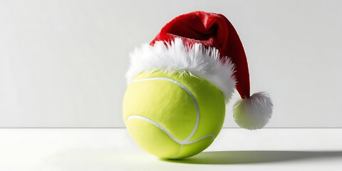 Holiday-themed tennis ball with a cute Santa hat