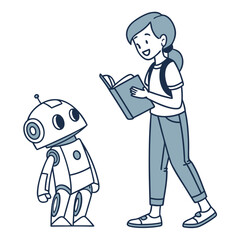 Girl reading book to robot learning