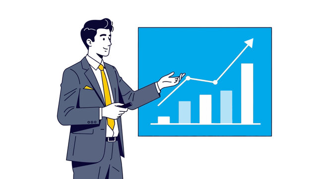 Professional Presentation of Market Growth Chart by Business Executive Delivering Optimistic Financial Report to Colleagues